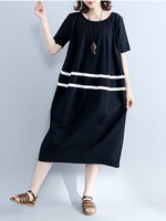 Loose Women Short Sleeve O-Neck Pullover Midi Dress