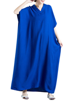 Loose Women Solid Color Batwing Sleeve V-neck Maxi Dress