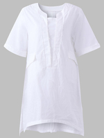 Loose Women Solid Short Sleeve Pockets Side Split Shirts
