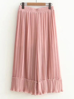 Loose Women Solid Wrinkle Elastic Waist Chiffon Wide Leg Pants