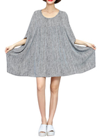 Loose Women Striped Batwing Sleeve O-Neck Chiffon Mini Dress