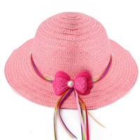 Lovely Girls Summer Casual Hollow Cap Beach Sun Straw Hat 6 Candy Color Bow Kids Accessories