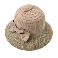 LYZA Travel Sunscreen Bow Tie Straw Hat Leisure Breathable Beach Bucket Cap For Women