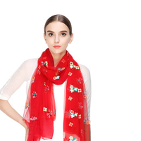 LYZA Women Light Mesh Yarn Embroidery Scarf Leisure Warm Splicing Large Foldable Shawl