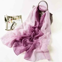 LYZA Women Vintage Gradient Color Embroider Silk Scarves Comfortable Skin-friendly Scarves