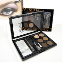 Makeup Eyebrow Enhancer Powder Kit Eye Brow Stencil Eyelash Comb Brush Set 6 Colors