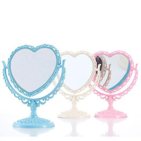 Makeup Mirror Heart Shape 2 Side Rotat Stand Table Plastic Dresser Mirrors Cosmetic Tool