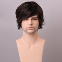 Medium Brown Men Human Hair Wig Male Mono Top Virgin Remy Capless Side Bang Fluffy d