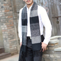 Men Artificial Cashmere Stripe Tassel Scarves Long Neckerchief Fringe Shawl Wrap