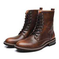 Men British Style Cow Leather Non-slip High Top Casual Boots