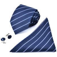 Men Business Ties pocket Square Cufflinks Wedding Jacquard Stripes Ties