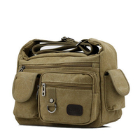 Men Canvas Multi Pocket Patchwork Crossbody Bag Travel Shoulder Bag
