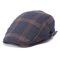 Men Cotton Blank Grid Beret Cap Belt Buckle Adjustable Casual Cabbie Gentleman Cap