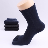 Men Cotton Casual Solid Color Breathable Deodorant Middle Tube Five Toes Socks
