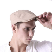 Men Cotton Solid Color Beret Cap Adjustable Buckle Paper Boy Cabbie Golf Gentleman Hat