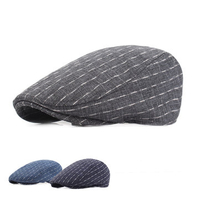 Men Cotton Stripe Plaid Grid Beret Hat Buckle Adjustable Golf Driving Flat Cabbie Newsboy Beret Cap