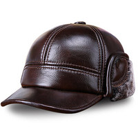 Men Cowhide Genuine Leather Baseball Cap Earflaps Earmuff Bomber Velvet Linen Hat