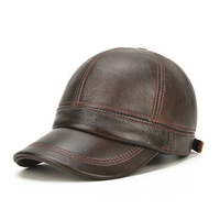 Men Cowhide Genuine Leather Baseball Cap Winter Warm Flat Hat For The Old Casual Visor Hat