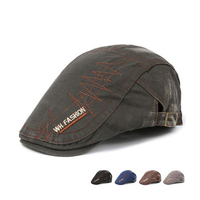 Men Denim Washing Beret Cap Line Embroidery Casual Outdoor Sun Visor Hat