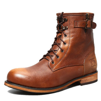Men Genuine Leather Retro Side Zipper Metal Buckle High Top Work Boots