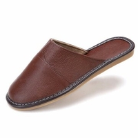 Men Home Indoor Casual Slip On Pu Pure Color Flat Slippers