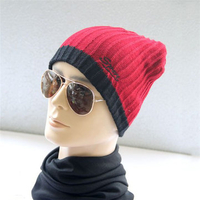Men Knitted Hat Patchwork Sport Ski Cap Warm Casual Crochet Beanie Hat