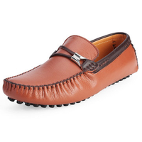 Men Leather Metal Pure Color British Style Slip On Flat Loafers