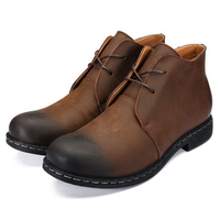 Men Leather Pure Color High Top Ankle Lace Up Casual Flat Boots
