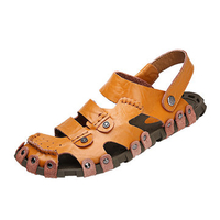 Men Metal Rivet Hole Breathable Soft Outdoor Leather Closed Toe Sandals