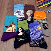 Men Oil Painting Cotton Socks Retro Harajuku Street Graffiti Personality Art Abstract High Ankle Socks