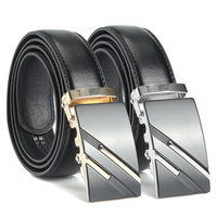 Men Second Floor Cowhide Gold Silver Alloy Adjustable Automatic Buckle Belt Length Randomly