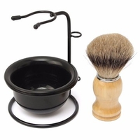 Men Shaving Razor Kit Drip Brush Stand + Badger Hair Brush + Plastic Bowl Mug