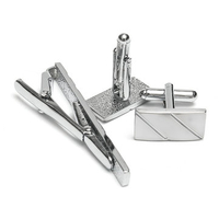 Men Silver Stainless Cufflink Tie Clip Set Suit Business Formal Party Accessories