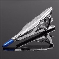 Men Silver Tie Clip Feather Pattern Necktie Tie Clip Bar Clasp