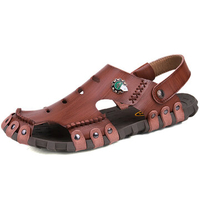 Men Stitching Hole Breathable Soft Non-slip Outdoor Leather Waterproof Sandals