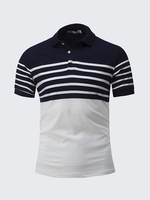 Men Summer Polo Shirt Brief Style Striped Printing Turn-down Collar Short Sleeve T-shirt