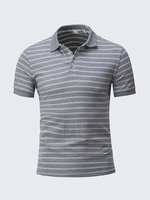 Men Summer Polo Shirt Striped Printing Turn-down Collar Short Sleeve T-shirt