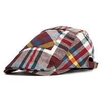 Men Unisex Cotton Lattice Pocket Design Beret Hat Casual Painter Plaid Flat Caps Adjustable