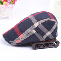 Men Vintage Cotton Beret Cap Travel Leisure Striped Lattice Newsboy Hat