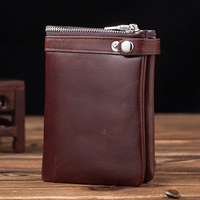 Men Vintage Genuine Leather 7 Card Slots Zipper Wallet