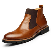 Men Vintage Pointed Toe Hollow Out Genuine Leather Elastic Panels Boots