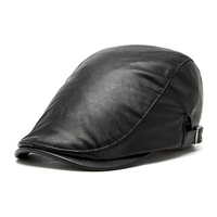 Men Women Vintage PU Leather Beret Cap Windproof Hat