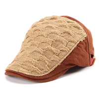 Men Women Acrylic Wavy Pattern Knitted Beret Cap Buckle Paper Boy Cabbie Gentleman Visor Cap