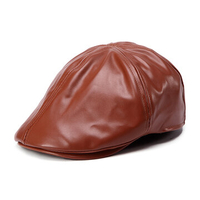 Men Women Artificial Leather Ivy Beret Cap Bonnet Newsboy Cabbie Gatsby Flat Golf Hat