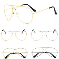 Men Women Aviator Pilot Shape Metal Frame Clear Lens Glasses Specs