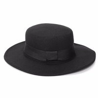 Men Women Boater Hat Sailor Wide Brim Fedora Felt Trilby Cap Flat-topped