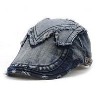 Men Women Casual Cotton Denim Beret Cap UV Protection Sun Visor Flat Peaked Hat