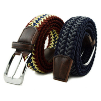 Men Women Casual Woven Braided Stretch Elastic Belt Waistband Waist Practical Alloy Buckle