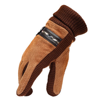 Men Women Pigskin Leather Gloves Driving Cycling Outdoor Coral Fleece Linen Full-finger Gloves