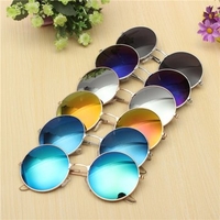 Men Women Retro Large Round Metal Frame Sunglasses Color Film Glasses